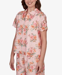 Ruby Rd. Petite Floral Scalloped Hem Camp Shirt