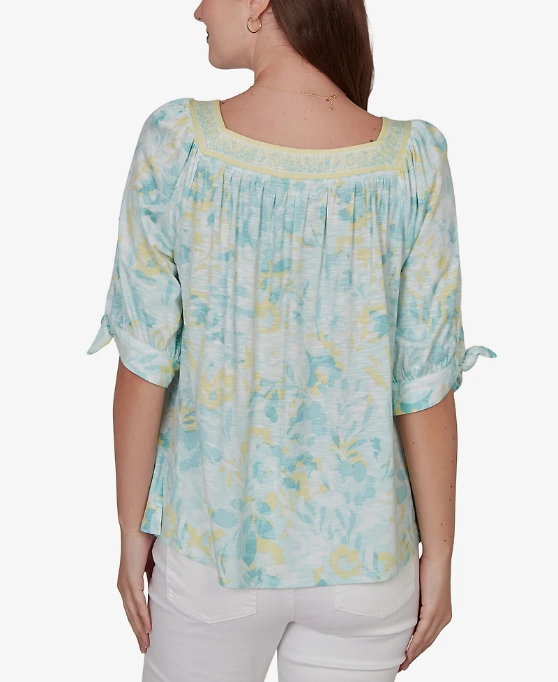 Ruby Rd. Petite Watercolor Floral Square Neck Top