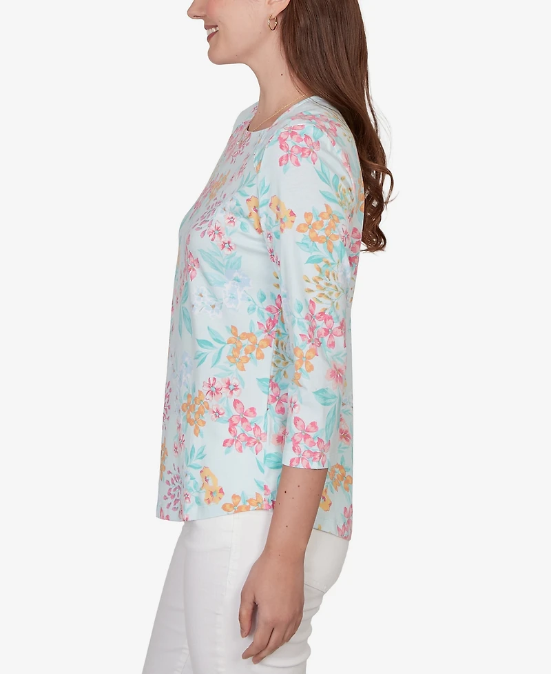 Ruby Rd. Petite Blooming Floral Envelope Neck Knit Top