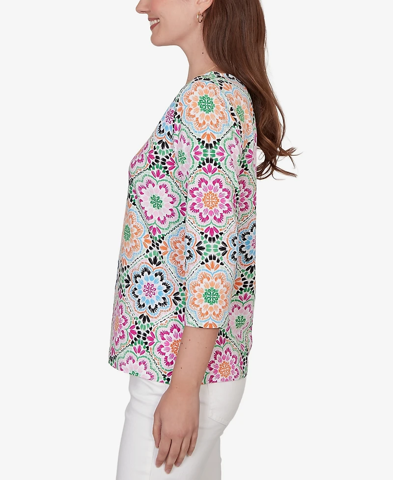 Ruby Rd. Petite Kaleidoscope Floral Boat Neck Knit Top
