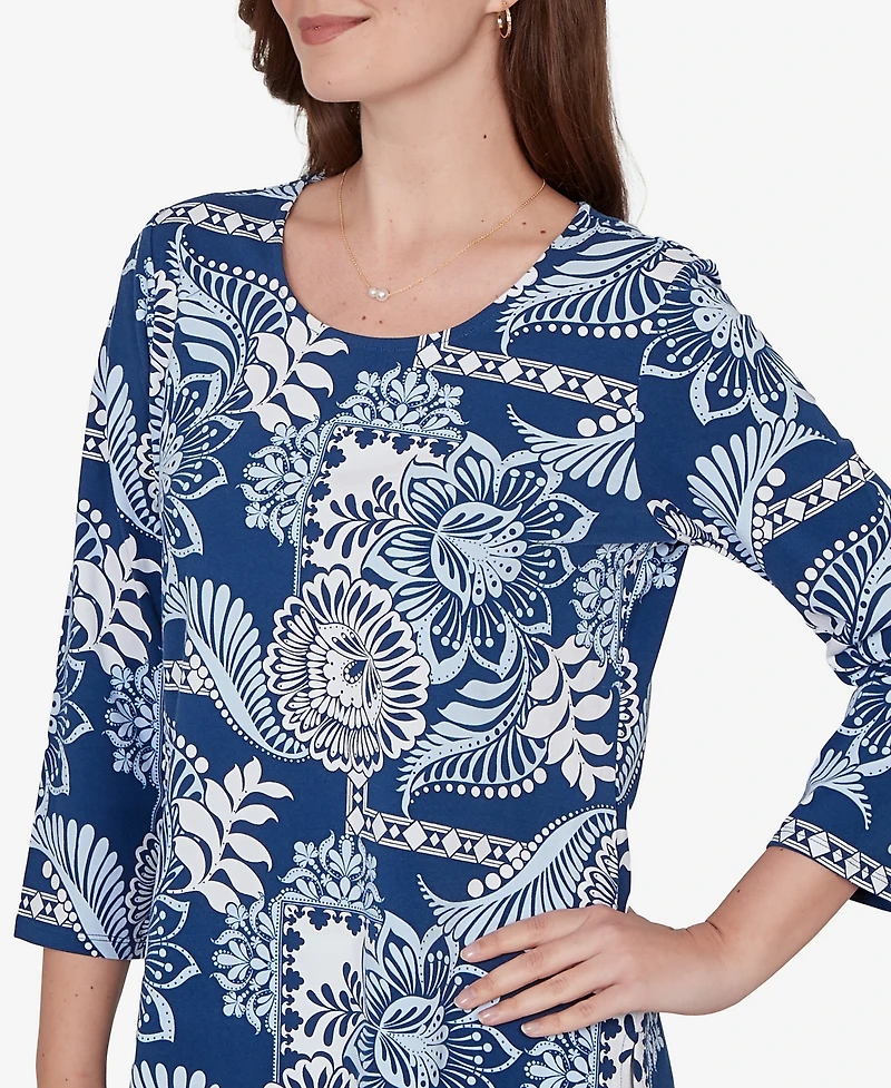 Ruby Rd. Petite Tropical Patchwork Scoop Neck Knit Top