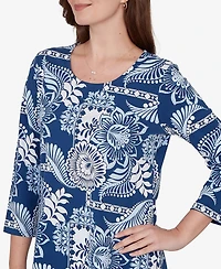 Ruby Rd. Petite Tropical Patchwork Scoop Neck Knit Top
