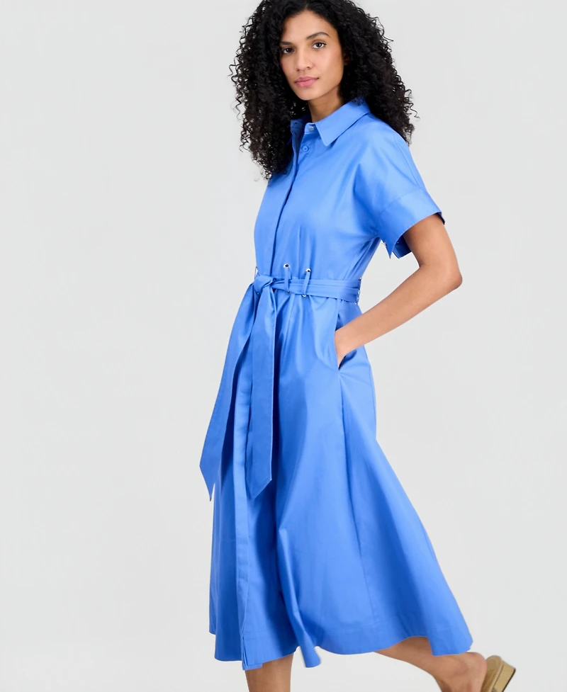 Anne Klein Women's Short-Sleeve Belted Loop-Detail Shirtdress