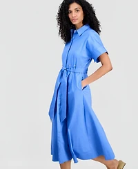 Anne Klein Women's Short-Sleeve Belted Loop-Detail Shirtdress