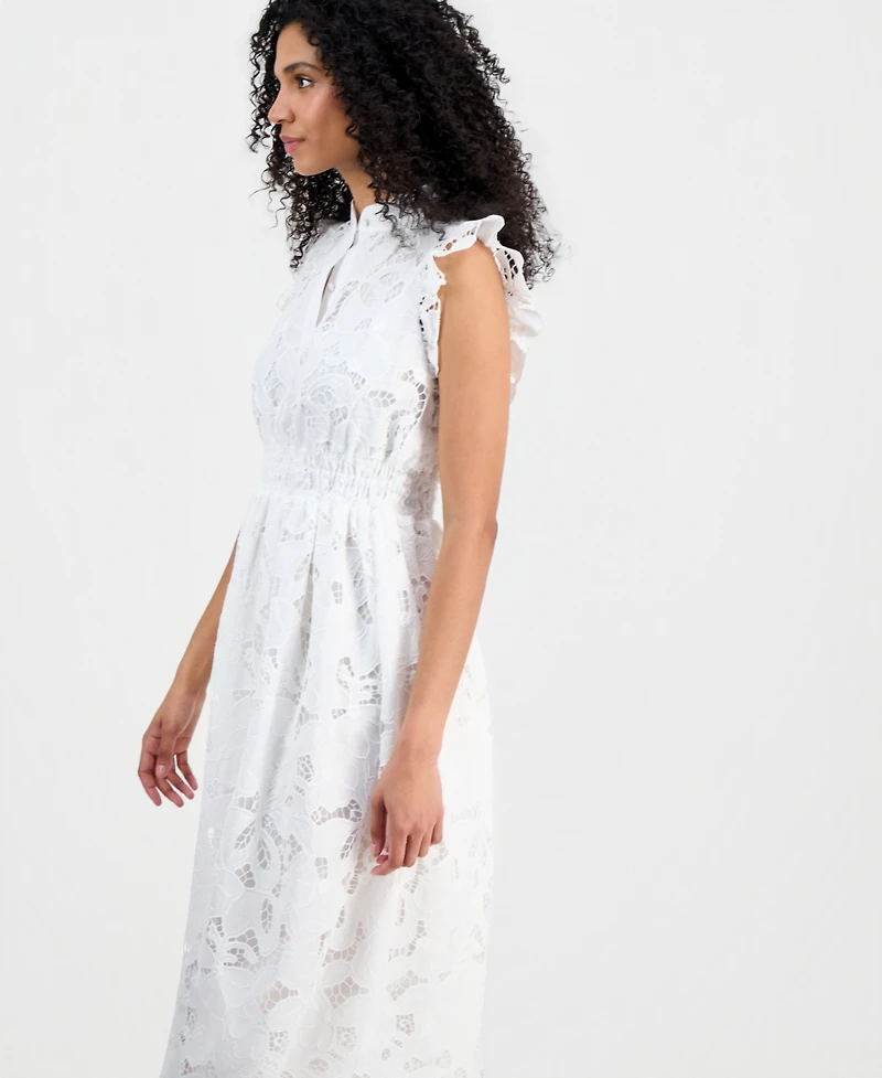 Anne Klein Women's Mandarin-Collar Ruffle-Sleeve Midi Dress