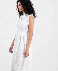 Anne Klein Women's Mandarin-Collar Ruffle-Sleeve Midi Dress