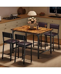 gaomon Dining Table Set for 4 w/Footrest and Corner Protector 5-Piece Kitchen Table Set with Counter Height Table and 4 Upholstered Bar Stools