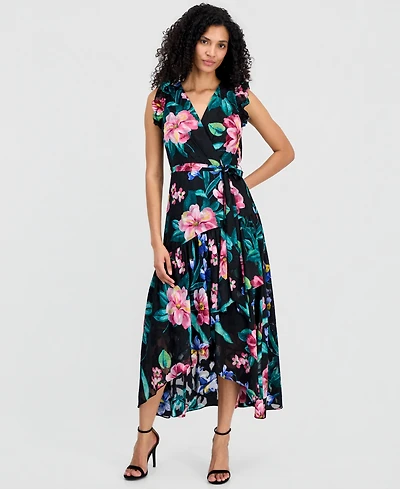 Anne Klein Women's Ruffle-Sleeve V-Neck High-low Patio Wrap Dress