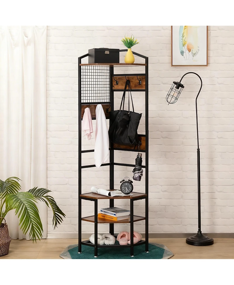 Yigii 4-Tier Corner Storage Rack with Hooks and Shelves