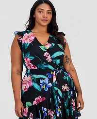 Anne Klein Plus Flutter-Sleeve Chiffon Midi Dress