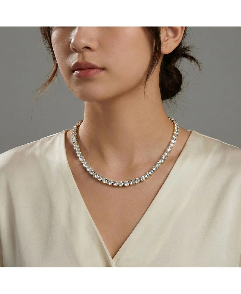 Sterling Silver with 6mm Clear Cubic Zirconia Tennis Necklace