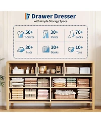 gaomon 7 Drawer Dresser for Bedroom, Wooden Chest of Dressers for Deep Drawers, Modern Dressers Organizer with Round Handle, Tv Stand for Living Room