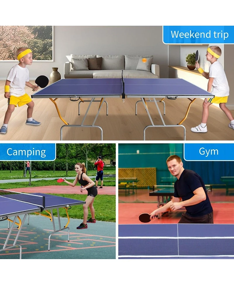 Baofuwish Mid-Size Tennis Table Foldable Ping Pong Set with Net Paddles for Apartment Small Space.