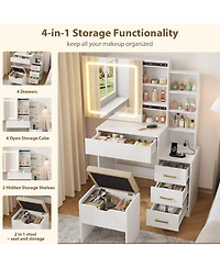 gaomon Makeup Vanity Desk with Sliding Mirror, Dressing Table Adjustable Lights, Girls Set Stool, 4 Compact Drawers