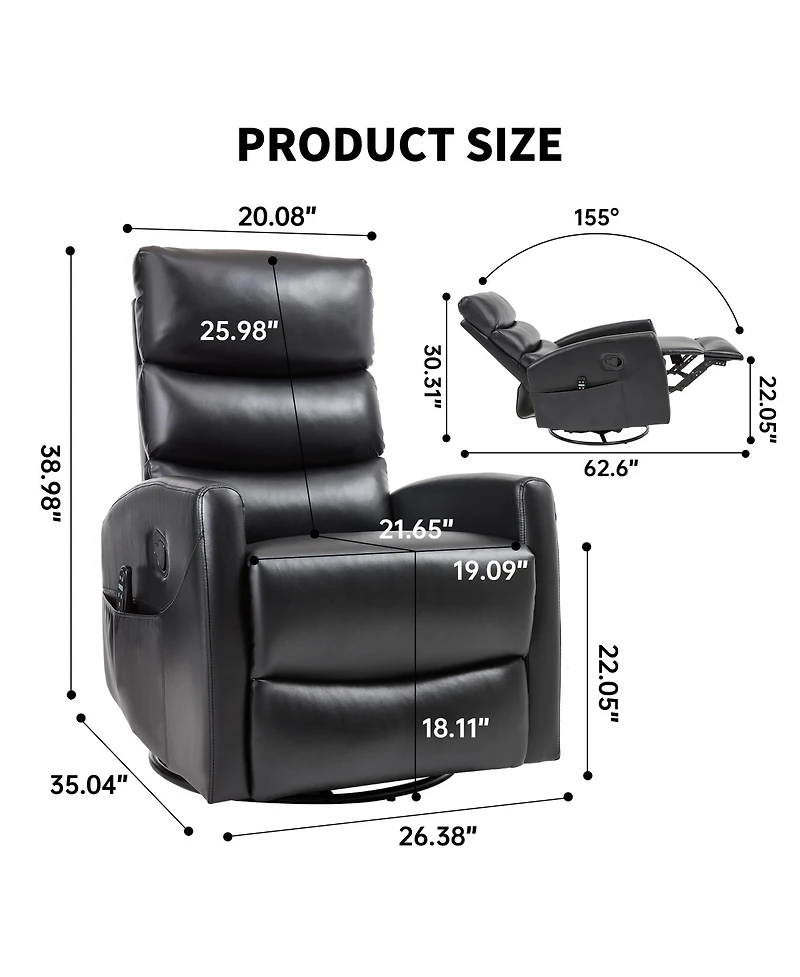 sumyeg Recliner Chair with Heat Massage Manual Rocker and Swivel Fabric