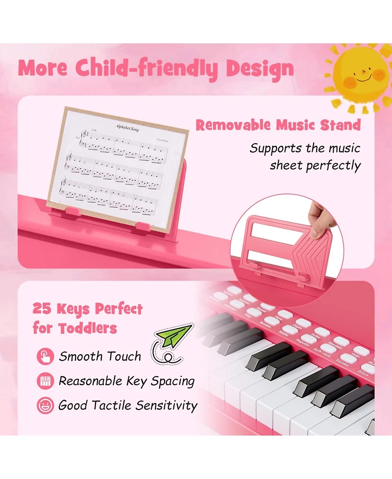 Mecale 25-Key Kids Piano Keyboard with Stool, Mini Digital Wooden Toy, Adjustable Speed & Volume