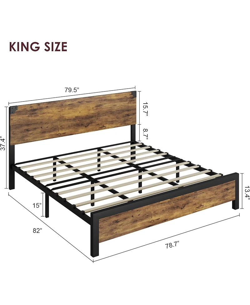 gaomon Bed Frame with Wooden Headboard – Features a Platform Design with Under-Bed Storage and Metal Legs, Noise-Free Operation