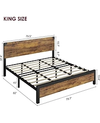gaomon Bed Frame with Wooden Headboard – Features a Platform Design with Under-Bed Storage and Metal Legs, Noise-Free Operation