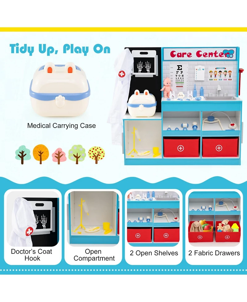 Mecale Play Doctor s Office Wooden Medical Center Toy Set with Exam Area for Kids