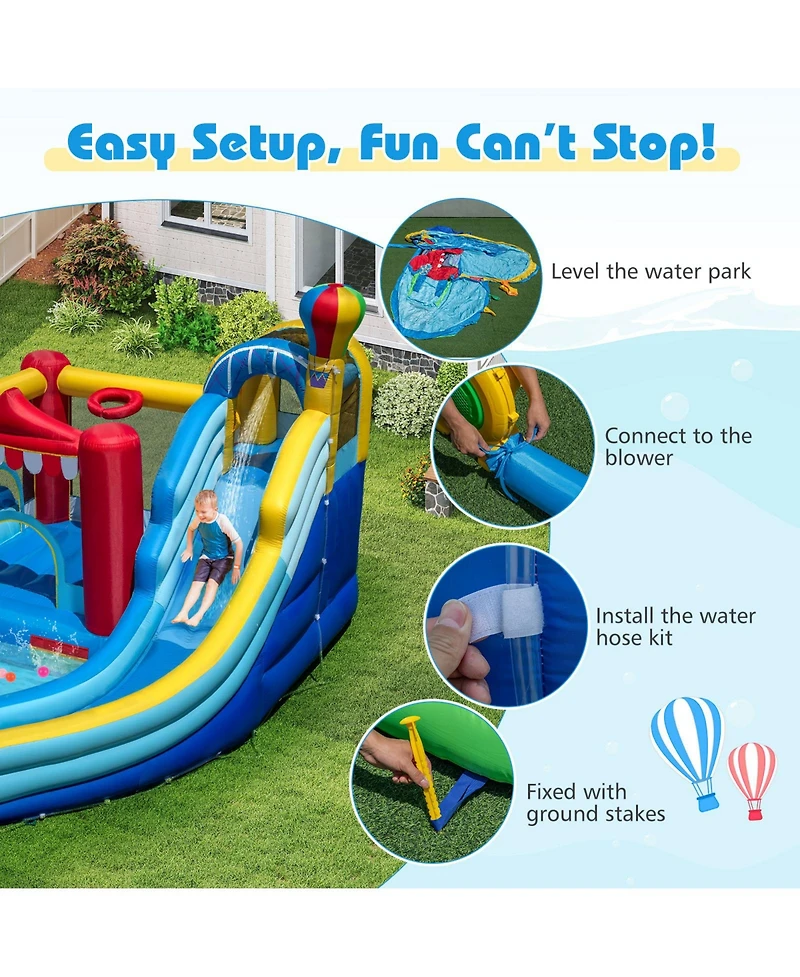 Mecale Inflatable Water Park with Splash Pool, 50 Ocean Balls, 750W Blower