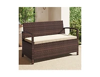 Slickblue 2-Seat Pe Wicker Patio Storage Bench with Cushion and Deck Box