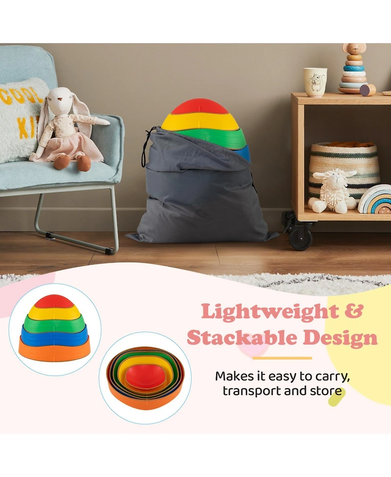 Mecale 5-Piece Stepping Stones for Kids, Non-Slip Balance with Storage Bag