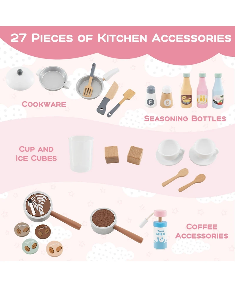 Mecale Kids Wooden Kitchen Set with Coffee Maker and Accessories, Play