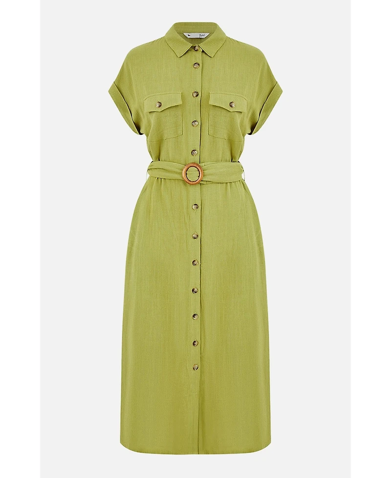 Yumi Women's Viscose Linen Look Midi Shirt Dress