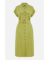 Yumi Women's Viscose Linen Look Midi Shirt Dress
