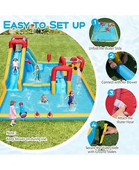 Mecale 9-in-1 Inflatable Double Water Slide Park Giant Bounce House, 680W Blower Included