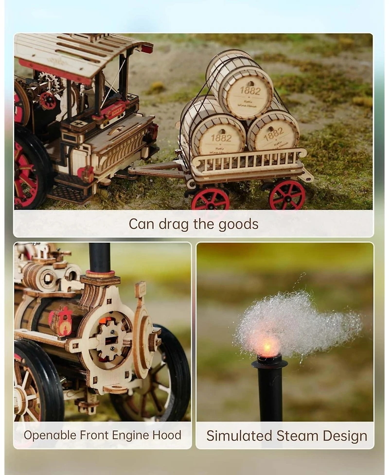 Robotime 3D Puzzle Adults 469pcs Electric Vintage Car Steam Engine Model Kits, Mechanical Wooden Assembly Puzzles Vehicle Diy Hobbies Christmas Gifts