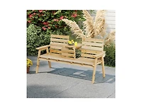 Slickblue Outdoor Fir Wood Bench with Foldable Middle Table-Gray