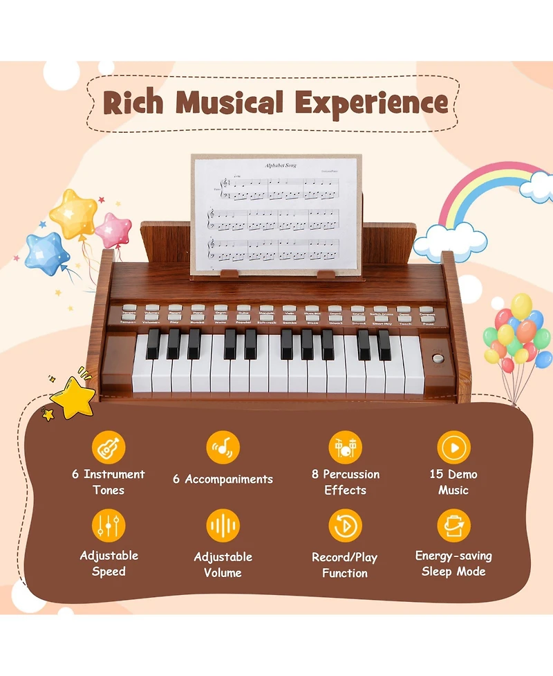 Mecale 25-Key Children's Piano Keyboard, Adjustable Speed & Volume for Early Music Education and Fun
