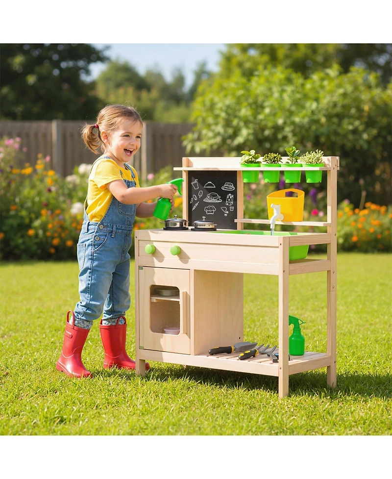 Mecale Kids Mud Kitchen Pretend Play Set with Chalkboard for Ages 3