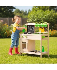 Mecale Kids Mud Kitchen Pretend Play Set with Chalkboard for Ages 3