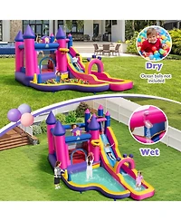 Mecale Princess Inflatable Water Slide Bounce Castle with Climbing Wall, 680W Blower Included