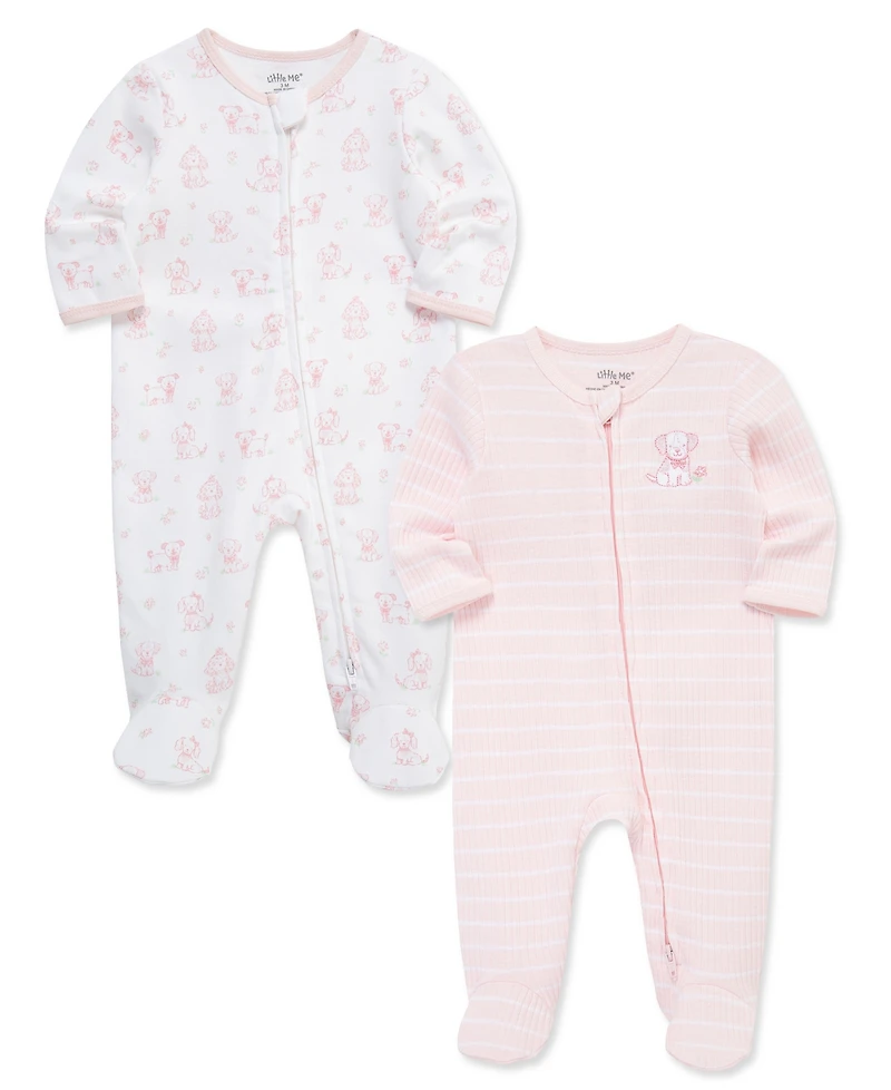 Little Me Baby Girls' Puppies Print Coveralls, 2-Pack