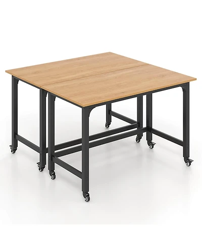 2 Pcs Rolling Computer Desk Metal Frame Pc Laptop Table Wood Top Study Workstation