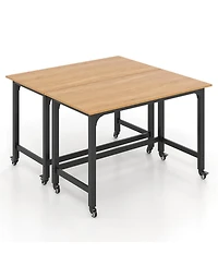 2 Pcs Rolling Computer Desk Metal Frame Pc Laptop Table Wood Top Study Workstation