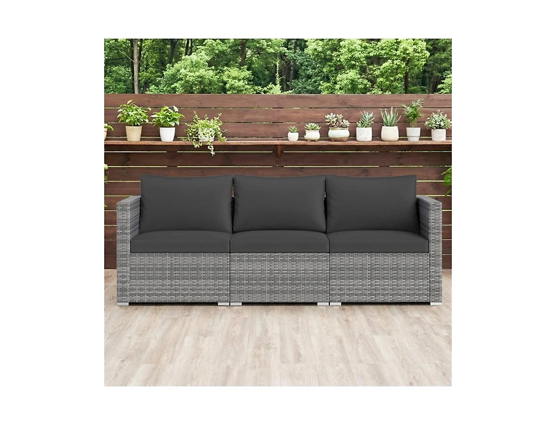 Slickblue Outdoor 3-Piece Pe Rattan Sectional Sofa Set with Cushions