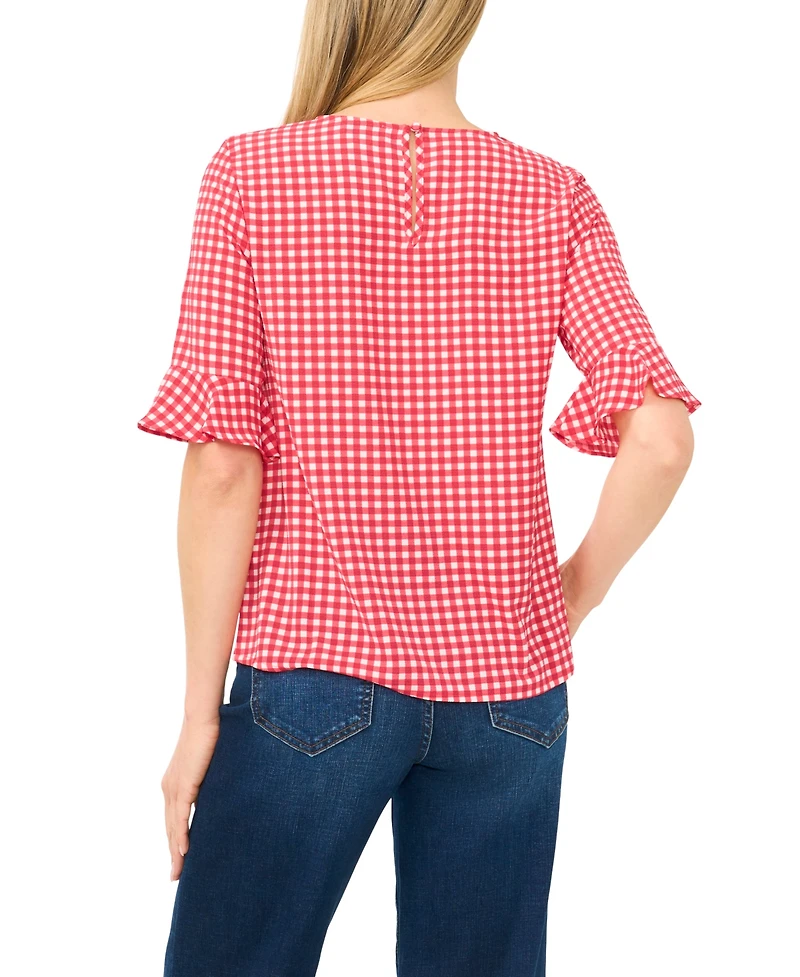 CeCe Women's Checkered Crewneck Blouse