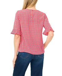 CeCe Women's Checkered Crewneck Blouse