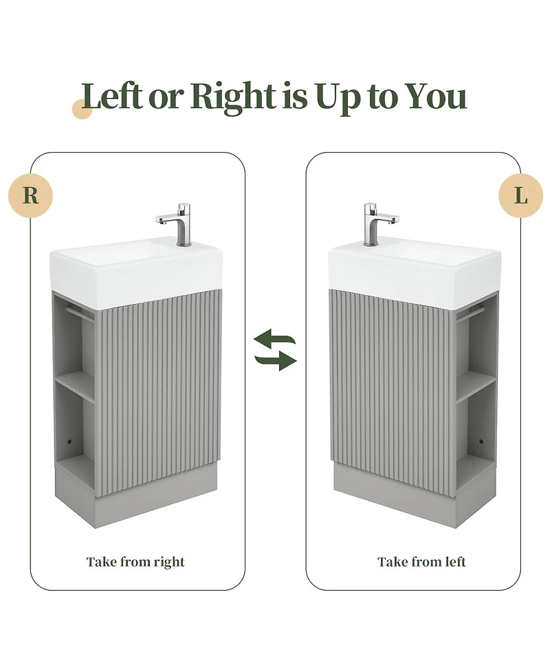 Sillysis 18.6" Bathroom Vanity with Sink, Mdf Storage Cabinet, Two-Tier Shelf & Left or Right Orientation for Small Bathrooms