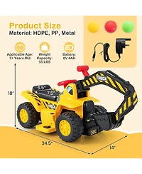 Mecale 6V Kids Ride On Excavator Fun Digger with Folding Basketball Hoop