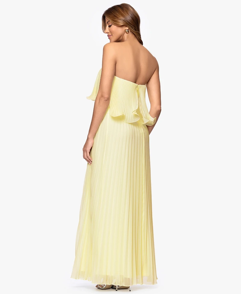 Betsy & Adam Women's Pleated Strapless Gown