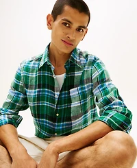 Tommy Hilfiger Men's Linen Collared Plaid Shirt