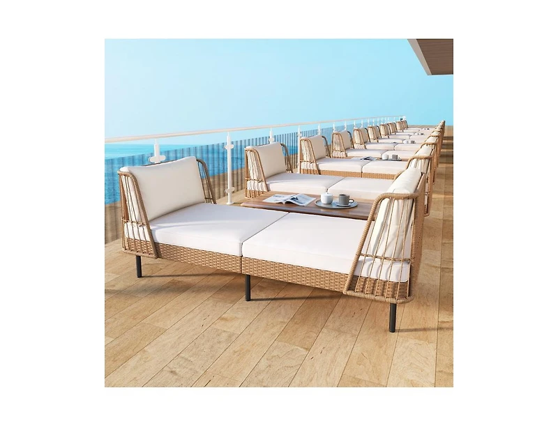 Slickblue Patio Rattan Daybed Loveseat with Comfortable Seat and Back Cushions