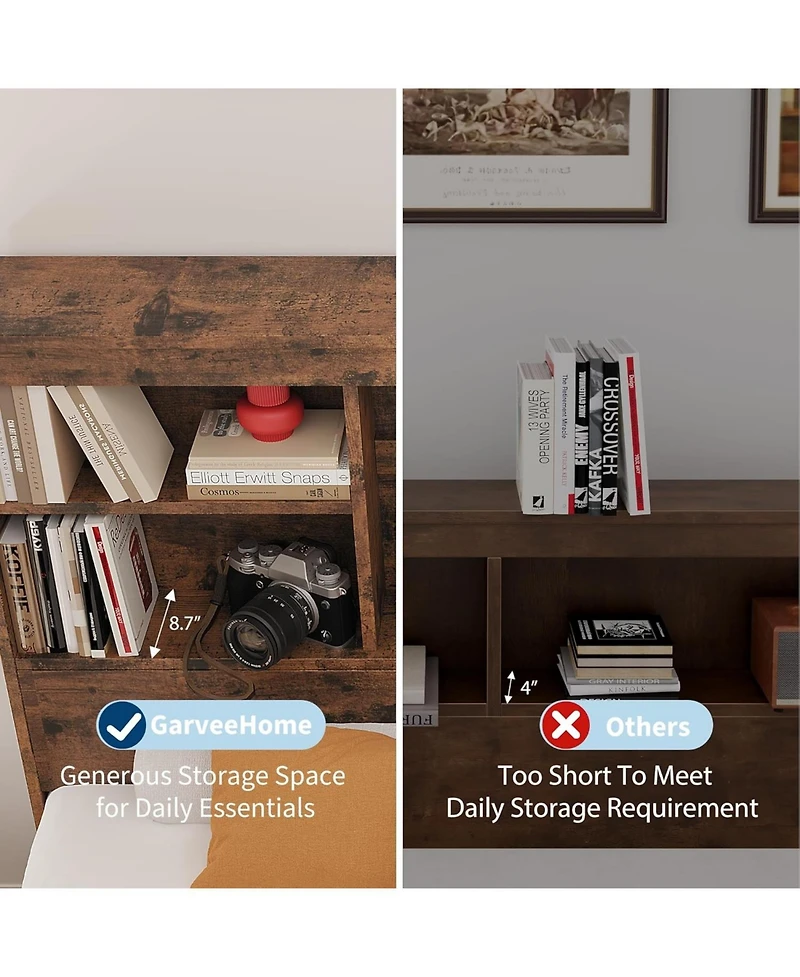 gaomon Bed Frame with High Storage Bookcase Headboard, Wood 4 Drawers, Built Charging Station