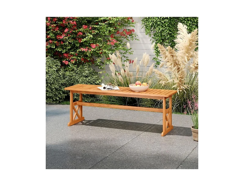 Slickblue Outdoor 51 Inch Acacia Wood Bench, Slatted Seat, 800 lb Capacity