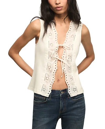 Lucky Brand Women's Embroidered Schiffley Flyaway Tank Top